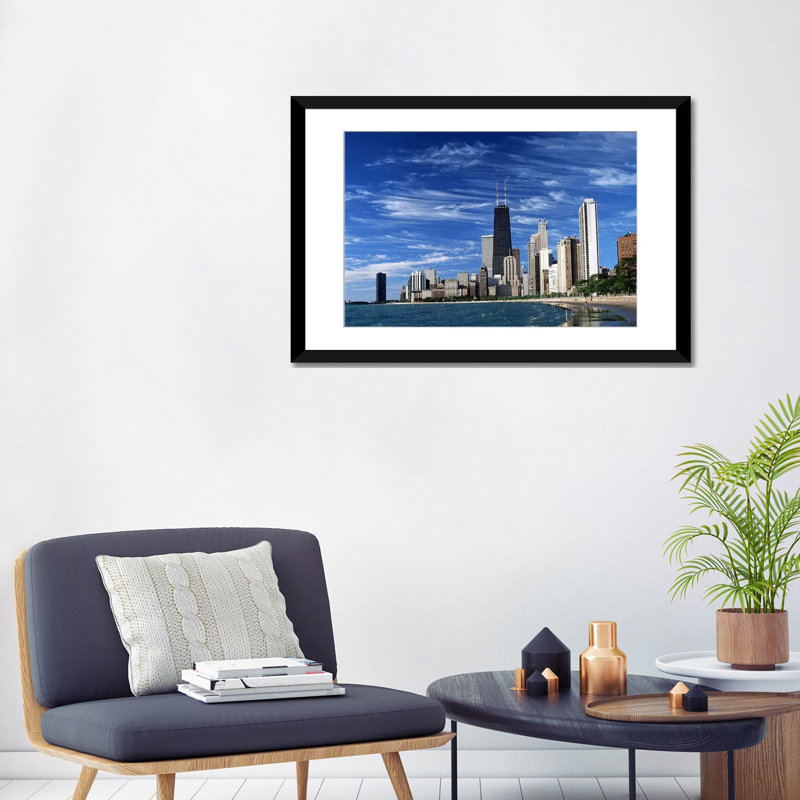 Downtown Chicago - Imprimé, H 16 po x l 24 po x P 1 po, Papier avec cadre noir, Oui