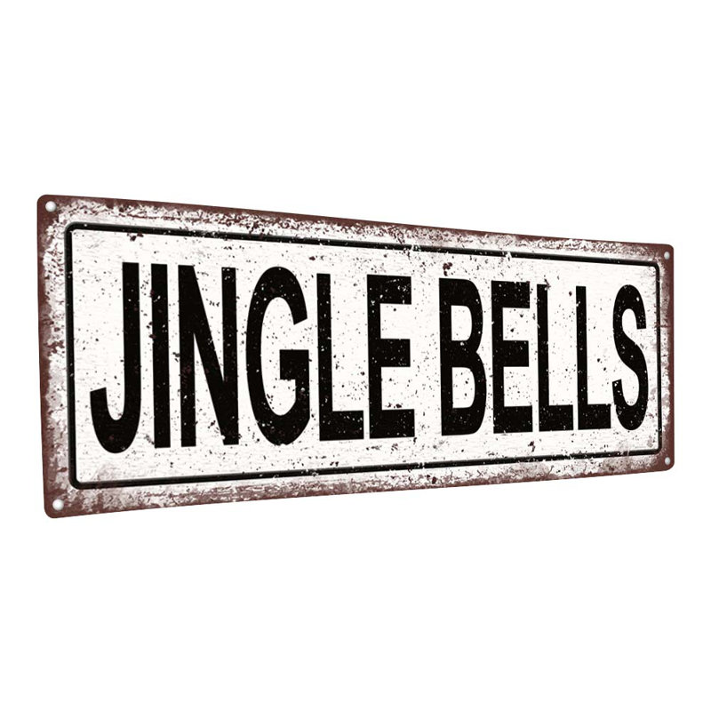 Plaque de Noël en métal Jingle Bells, H 4,25 po x l 11,5 po x P 0,04 po