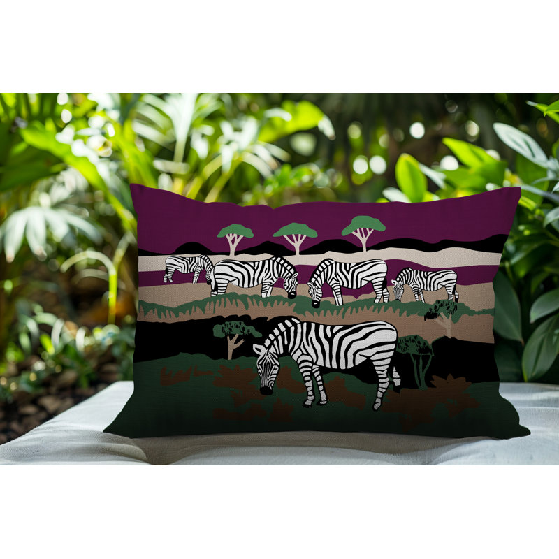 Oreiller rectangulaire réversible intérieur / extérieur Gia Zebra, Mauve, H 14 po x l 20 po