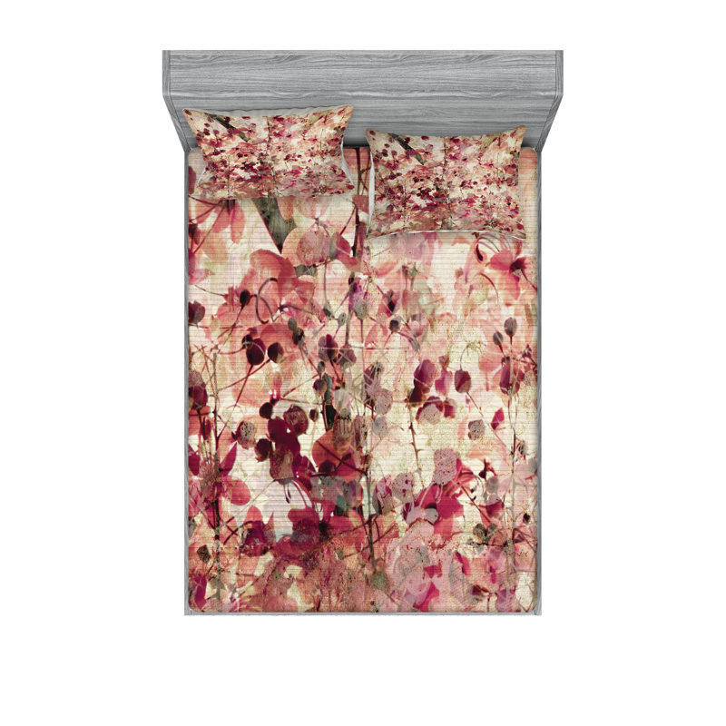 Drap-housse et coussin décoratif Ambesonne, beige et rose, Ensemble de draps pour très grand lit californien