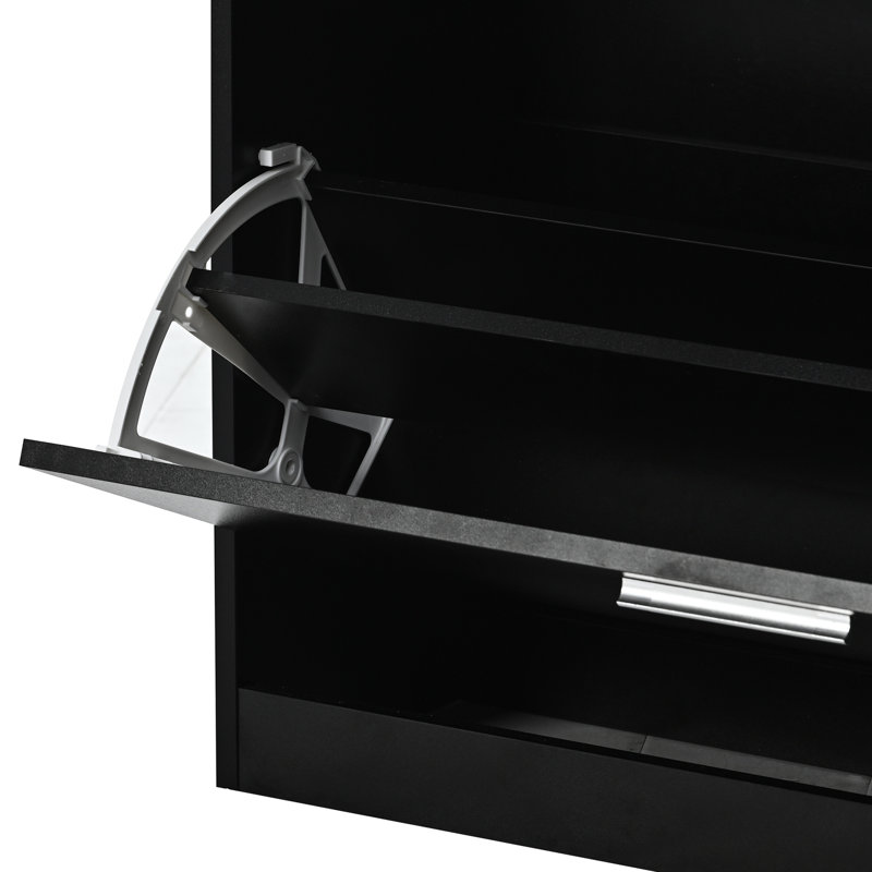 Armoire à chaussures contemporaine avec plateau en verre trempé, 3 tiroirs, compartiments réglables, convient à un organisateur de couloir ou d'entrée, panneau de particules noir, divers types