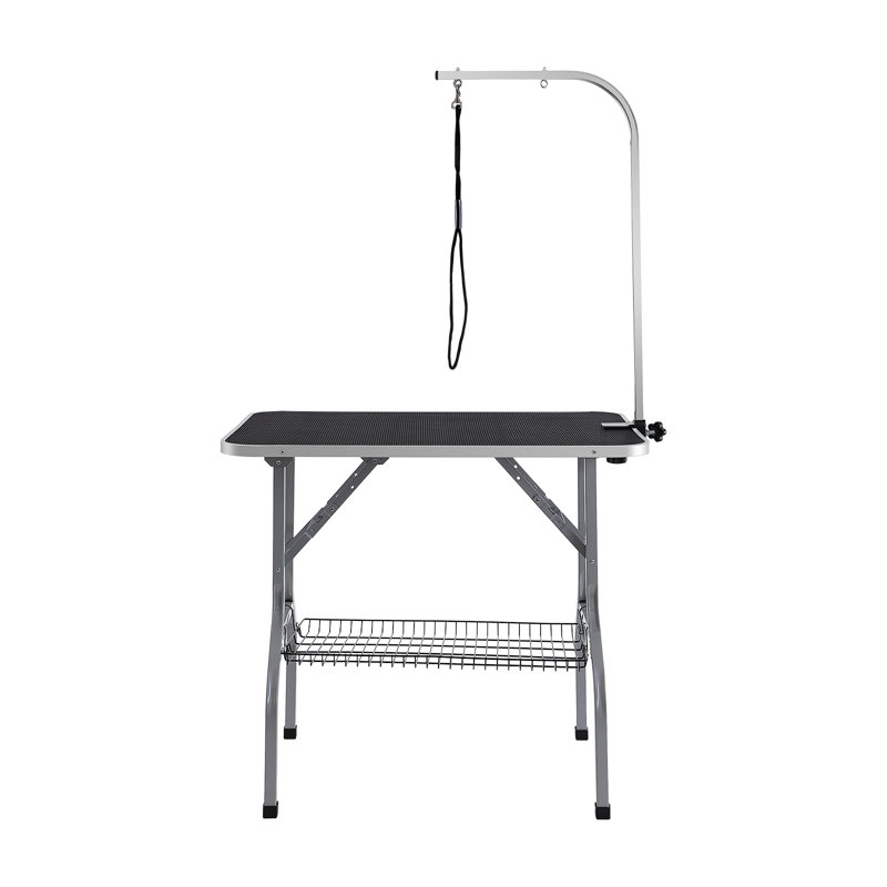 Foldable Black Stainless Steel Pet Grooming Table with Adjustable Arm