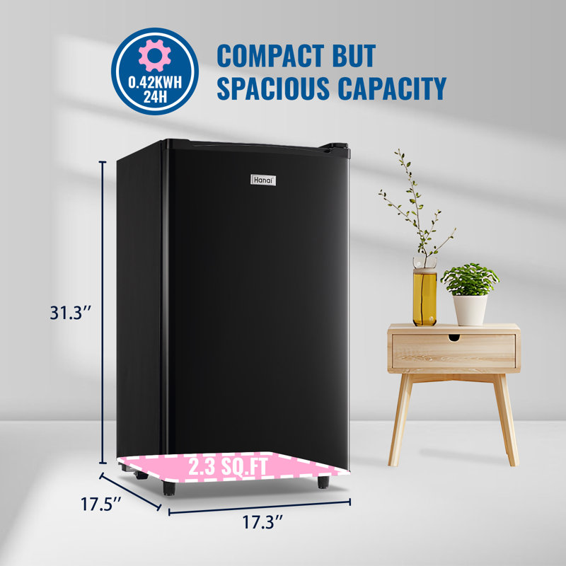 3.2 Cu.ft Mini Refrigerator with 5 Temp Control WANAI Black Compact Fridge with 3 glass shelves