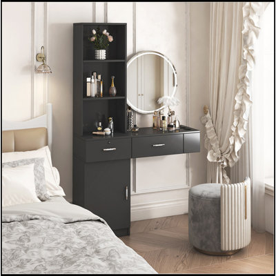 Bureau à cheveux simple noir moderne, rangement multicouche, grand espace de rangement