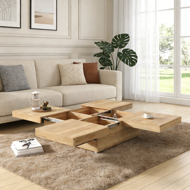 Square Coffee Table with Sliding Top and Hidden Storage