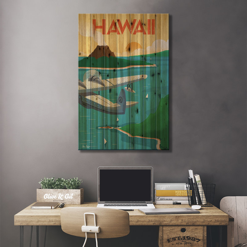 Affiche d'Hawaï, H 26 po x l 18 po x P 1,5 po