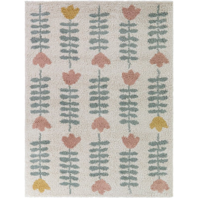 Hawthorne Pink/Sage Kids Floral Stripes Area Rug