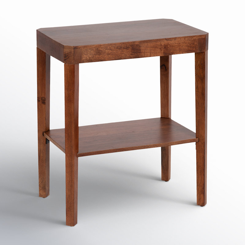 Table d'appoint en bois massif avec rangement Ardentown, Noyer brun
