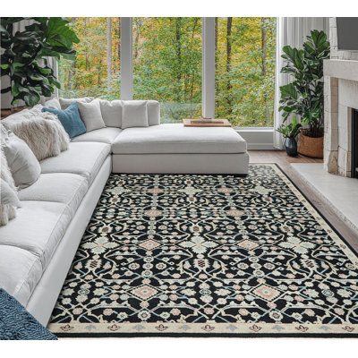 12'1''x14'10'' Hand Knotted Wool Black Oushak Transitional Rug