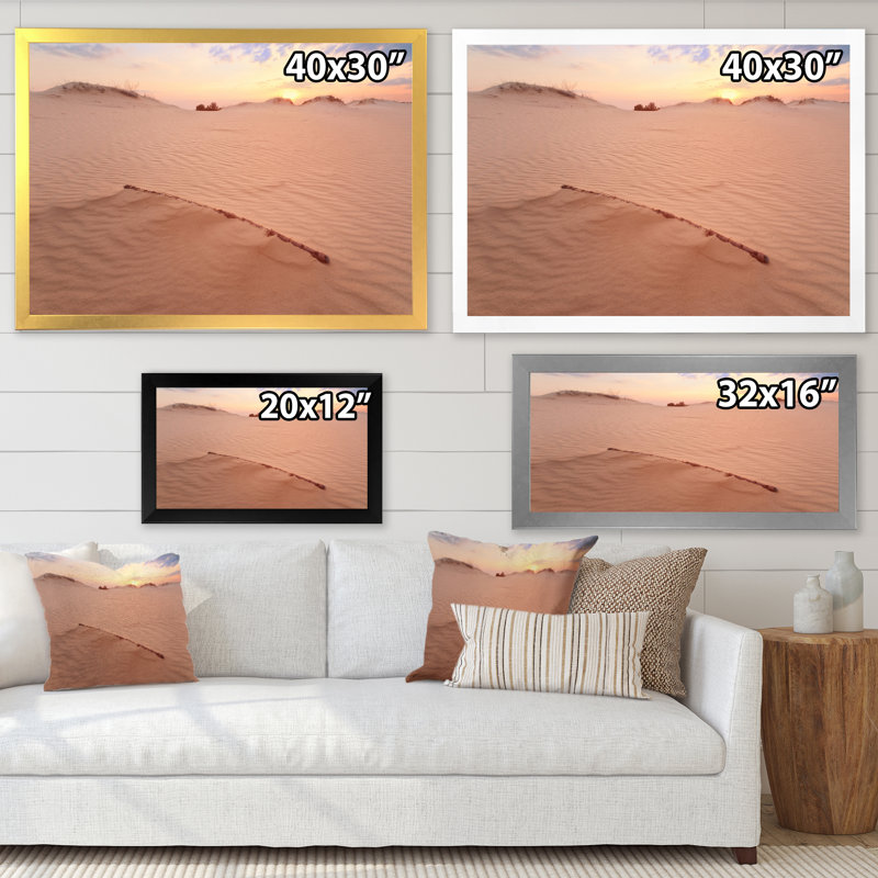Coucher de soleil sur des dunes de sable - Photographie sur toile, Cadre doré, H 12 po x l 20 po x P 1 po