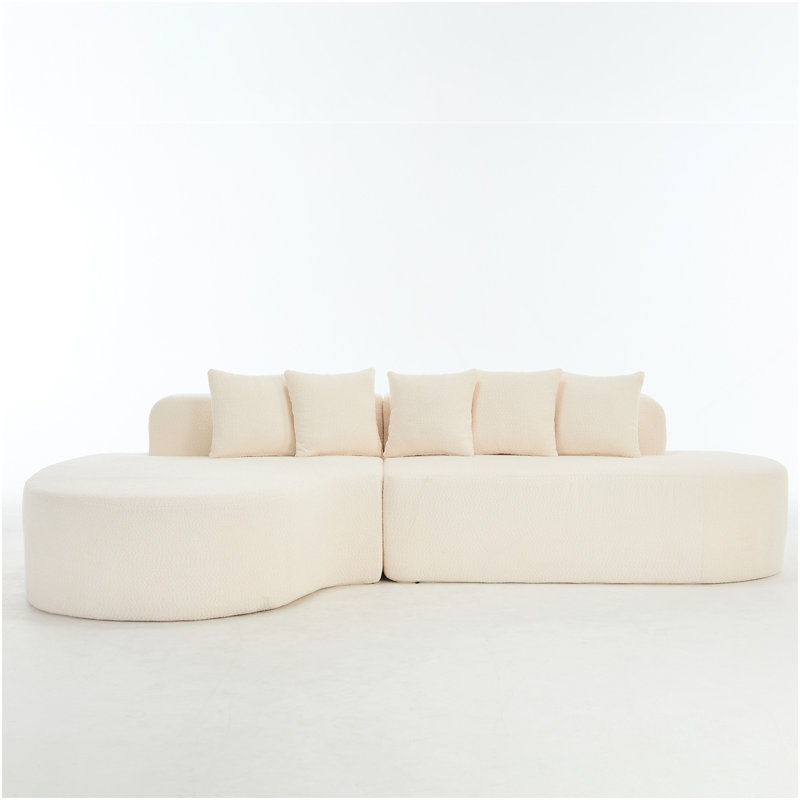 Couches désossées de 110,2 po x 62 po pour le salon, canapé modulaire incurvé avec 5 coussins, canapé en forme de L avec siège profond, mousse à mémoire de forme haute densité, sans assemblage requis, (ivoire)