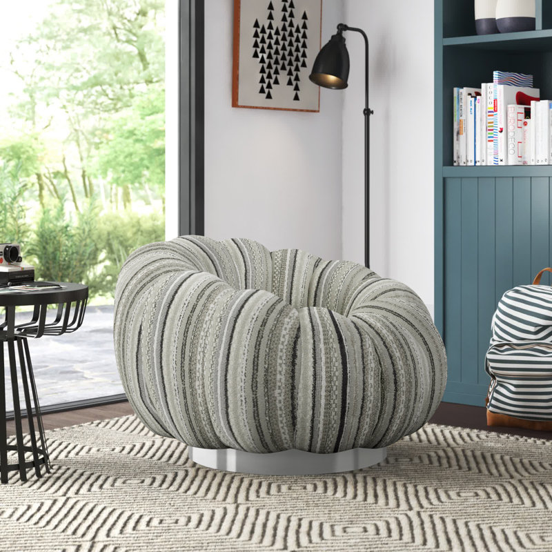 Humberto Upholstered Swivel Accent Chair, Black Stripe 100% Polyester