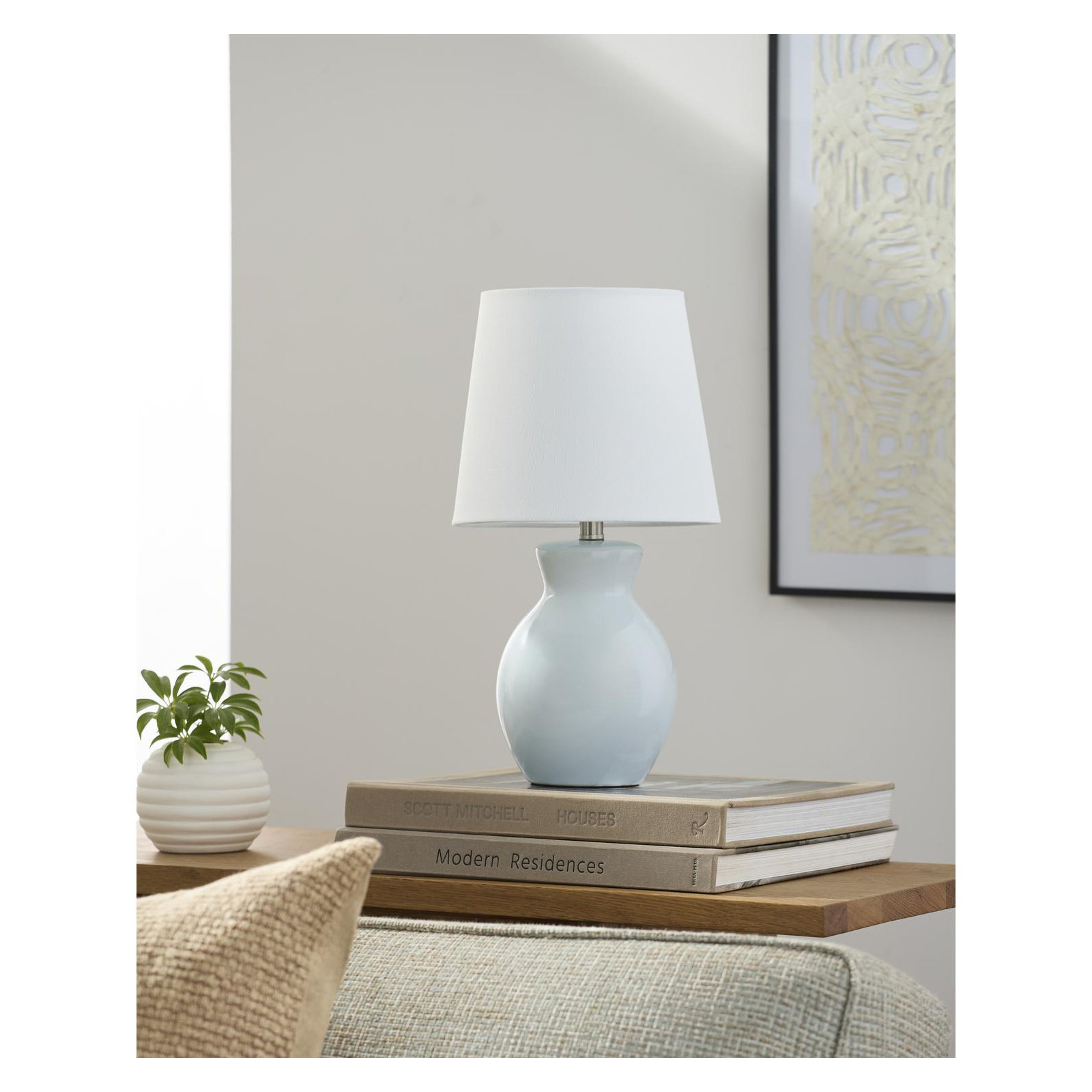 Drum Shade Lamp, Blue, 15'' H X 8'' W X 8'' D