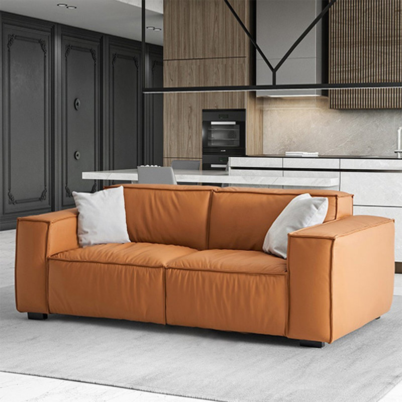Causeuse coussin orange en cuir véritable
