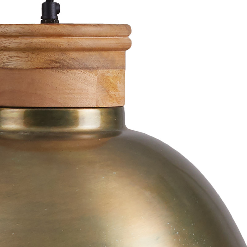 Aleric Wood and Metal Single Dome Pendant Light in Antique Brass
