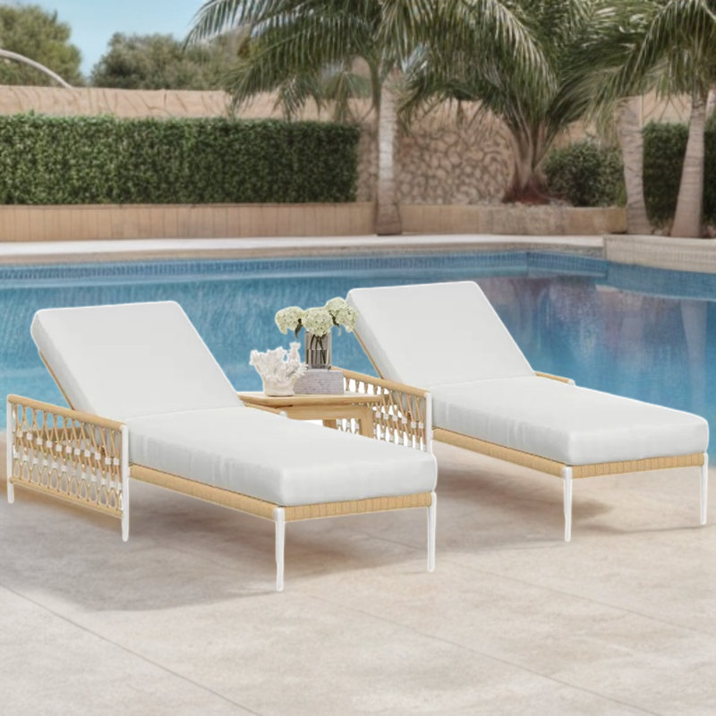 Durable Outdoor Chaise Lounge Outdoor Chaise Lounge Set with Table , Cushion Included
