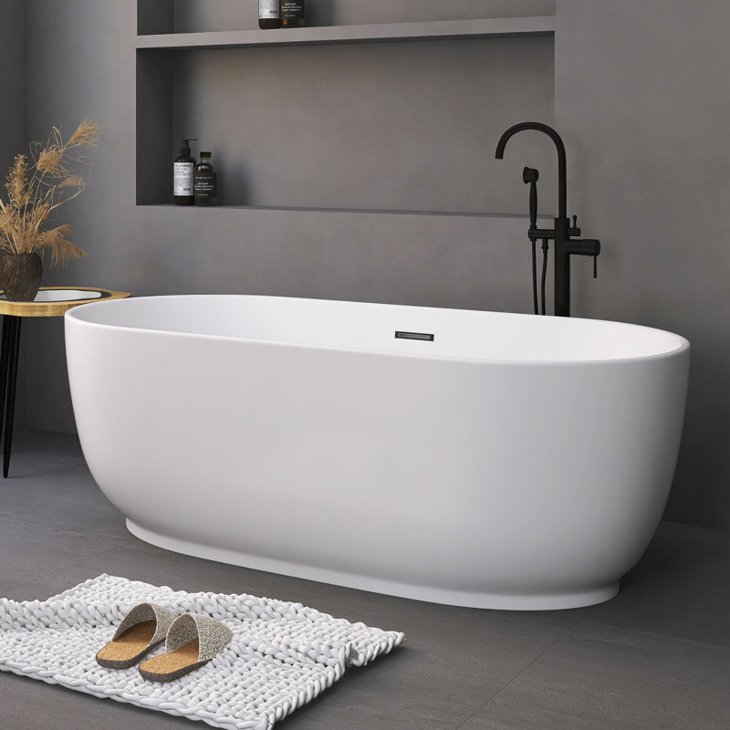 67 In. X 31.5 In. Acrylic Freestanding Soaking Bathtub In Glossy White