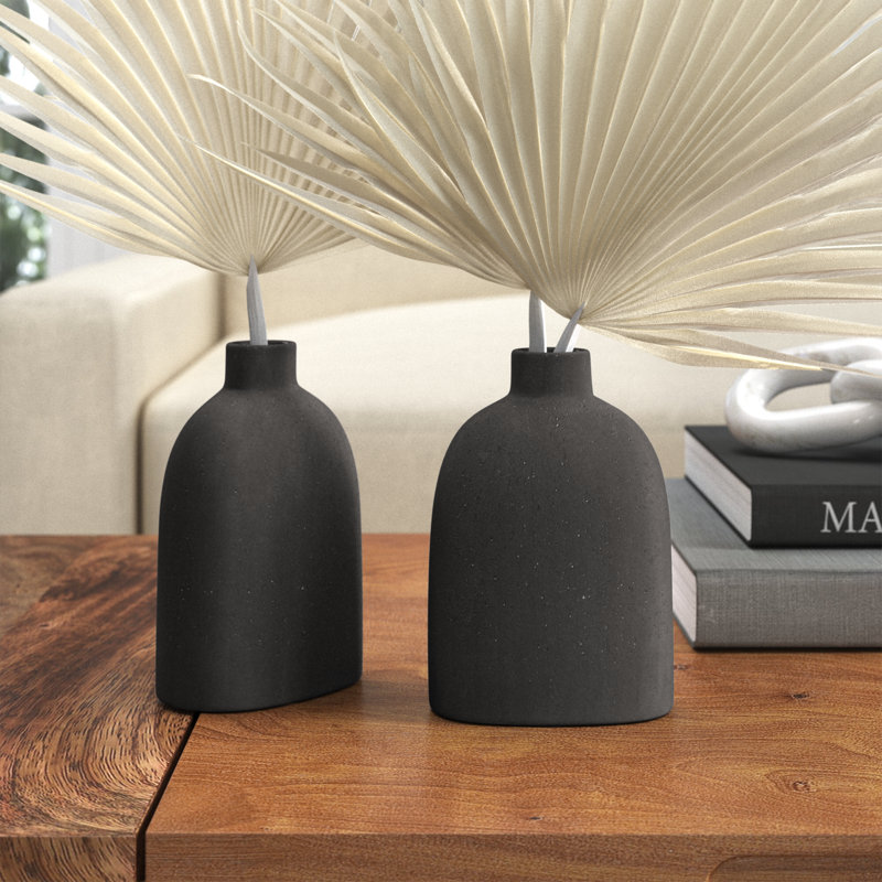Abie Handmade Ceramic Table Vase, Black, 4" H x 5.75" W x 2.5" D