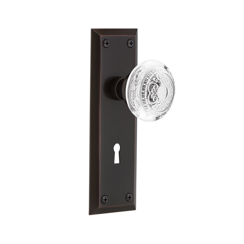 New York Plate with Decorative Keyhole and Crystal Egg & Dart Knob, Timeless Bronze