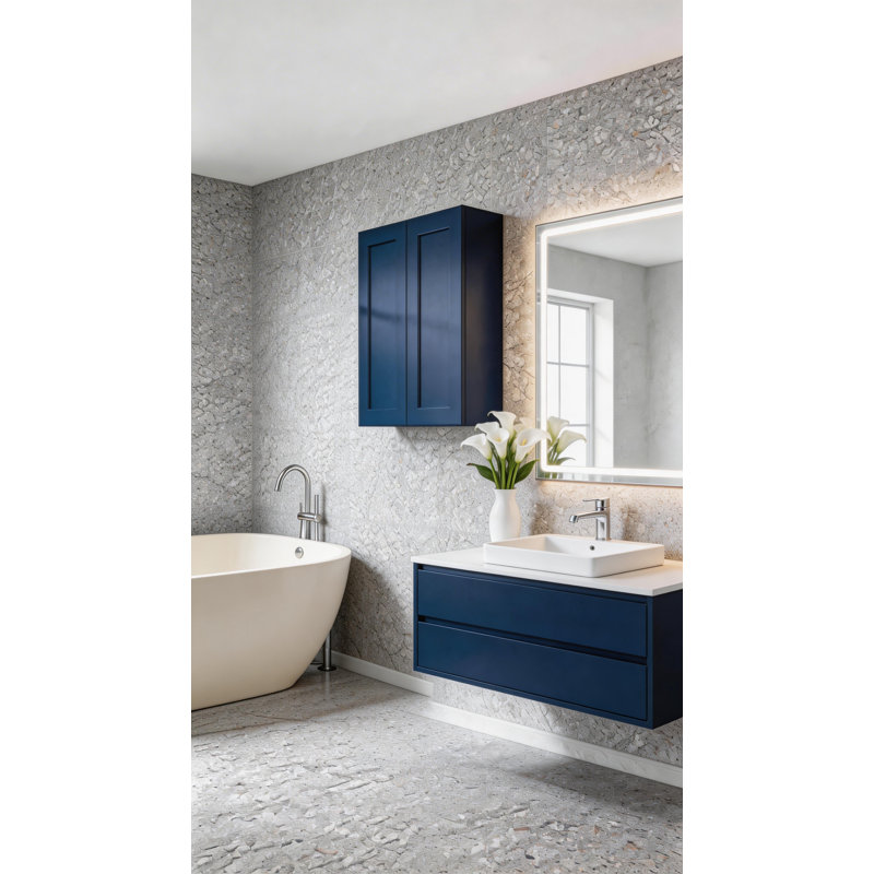 Armoire murale bleu marine 27 pouces avec 2 tablettes réglables pour la cuisine, la salle de bain et la buanderie