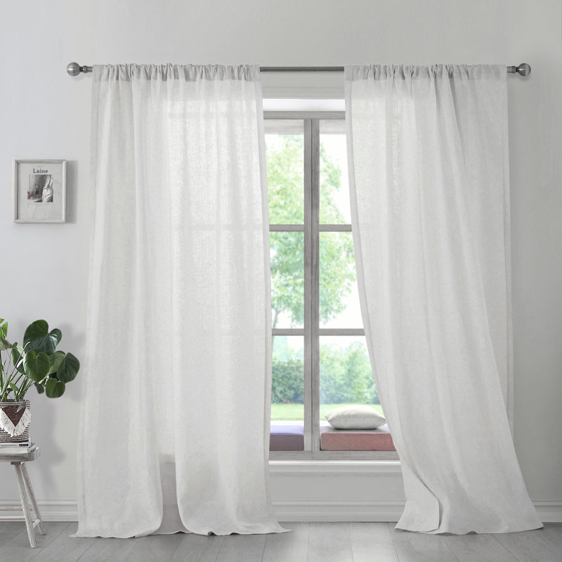 Linen Semi Sheer Curtain Pair, 50" W x 96" L, White