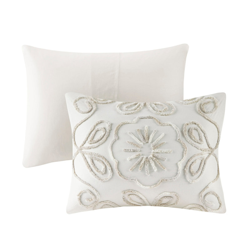3 Piece Tufted Comforter Set Ivory/Taupe, Full/Double Comforter