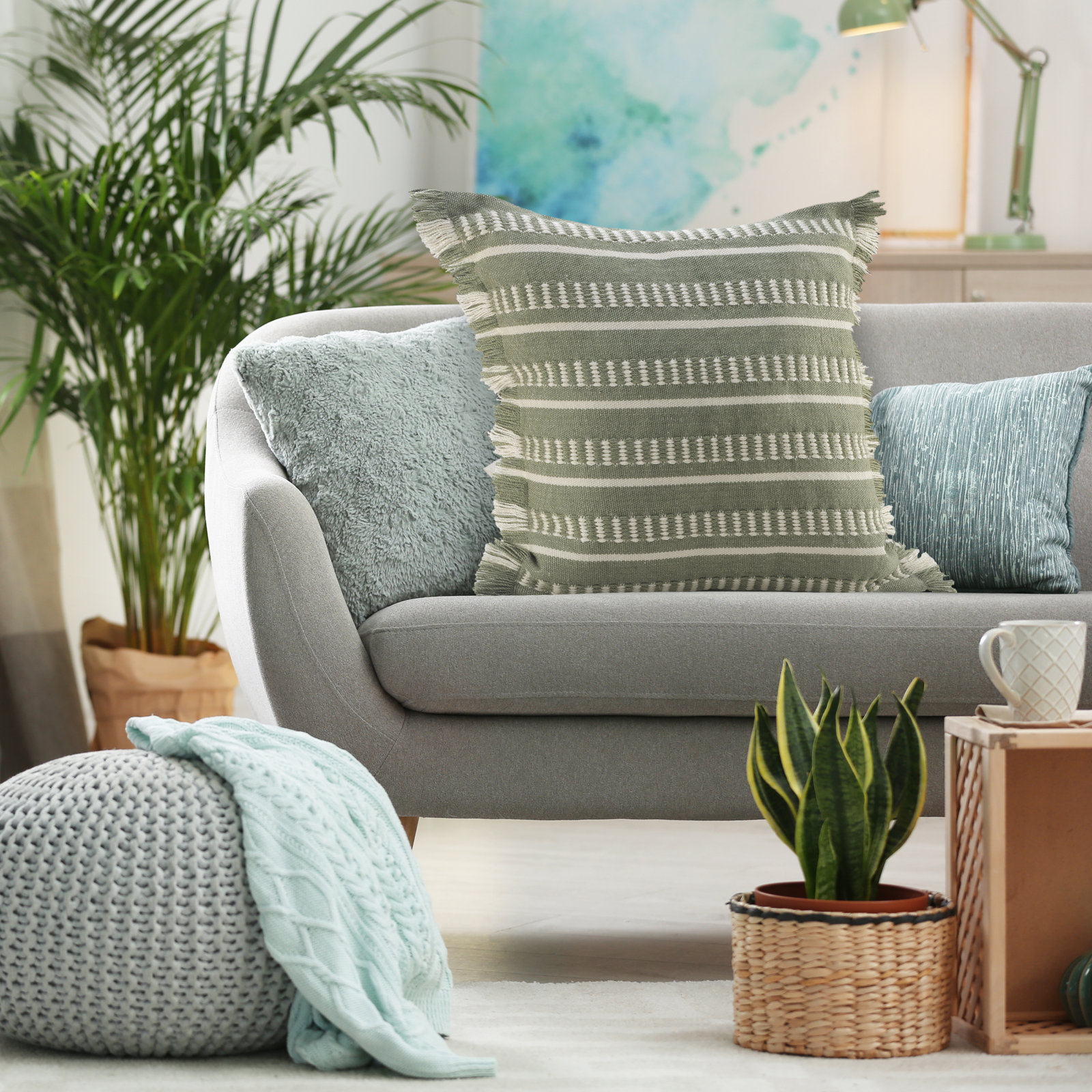 Ava 24" x 24" Throw Pillow, Green, Polyester/Polyfill