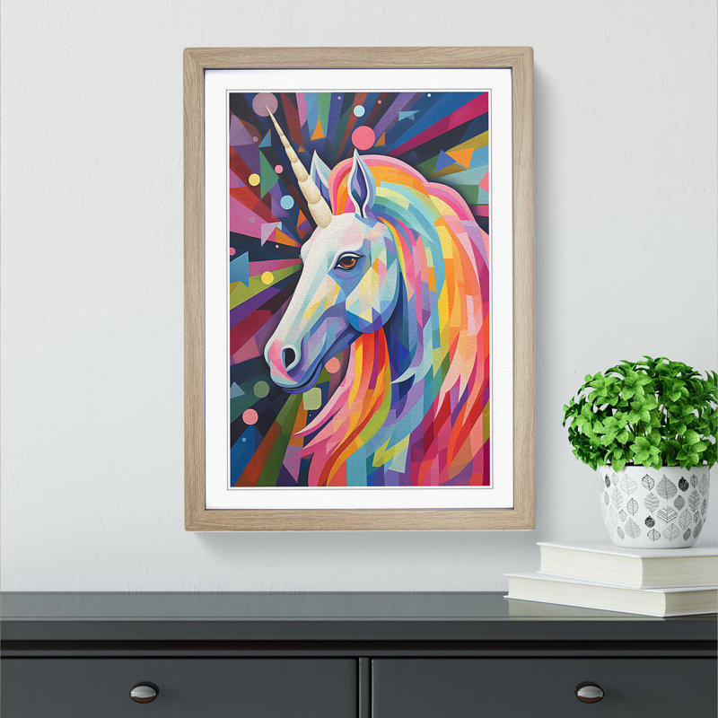 Unicorn Constructivism No.2 - Single Picture Frame Print on Wood, Oak Framed, 34cm H x 25cm W