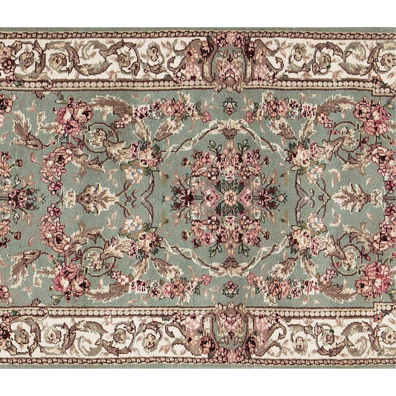 Hand-Knotted High-Quality Light Green and Cream Runner
