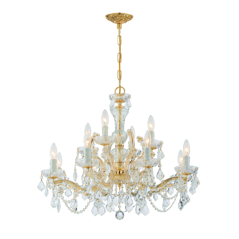 Wehr 12 - Light Glass Dimmable Classic / Traditional Chandelier, Swarovski Spectra/Gold