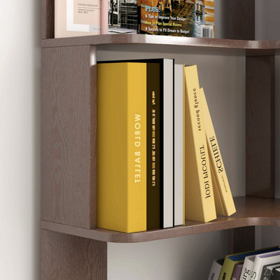 Bibliothèque de coin autoportante à 6 niveaux en forme de L pour le salon, la chambre à coucher, bibliothèque en bois avec dispositif anti-chute et dispositif anti-basculement, étagère de rangement ouverte pour bureau à domicile