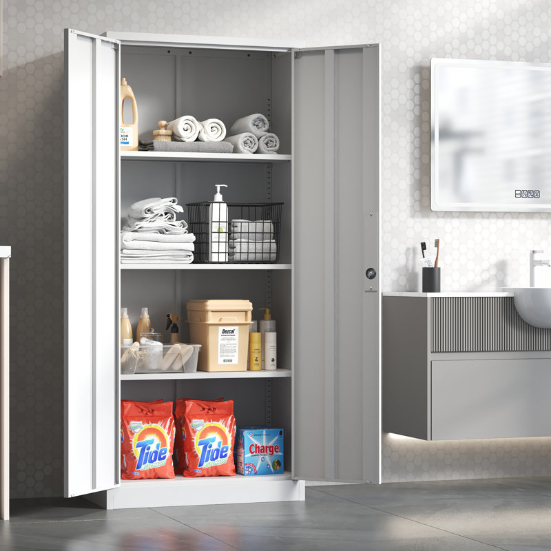 Makeace 71" Heavy-Duty Metal Storage Cabinet with 3 Adjustable Shelves & Lock - Compact Utility Cabinet for Garage, Office, Bathroom, Balcony & Warehouse