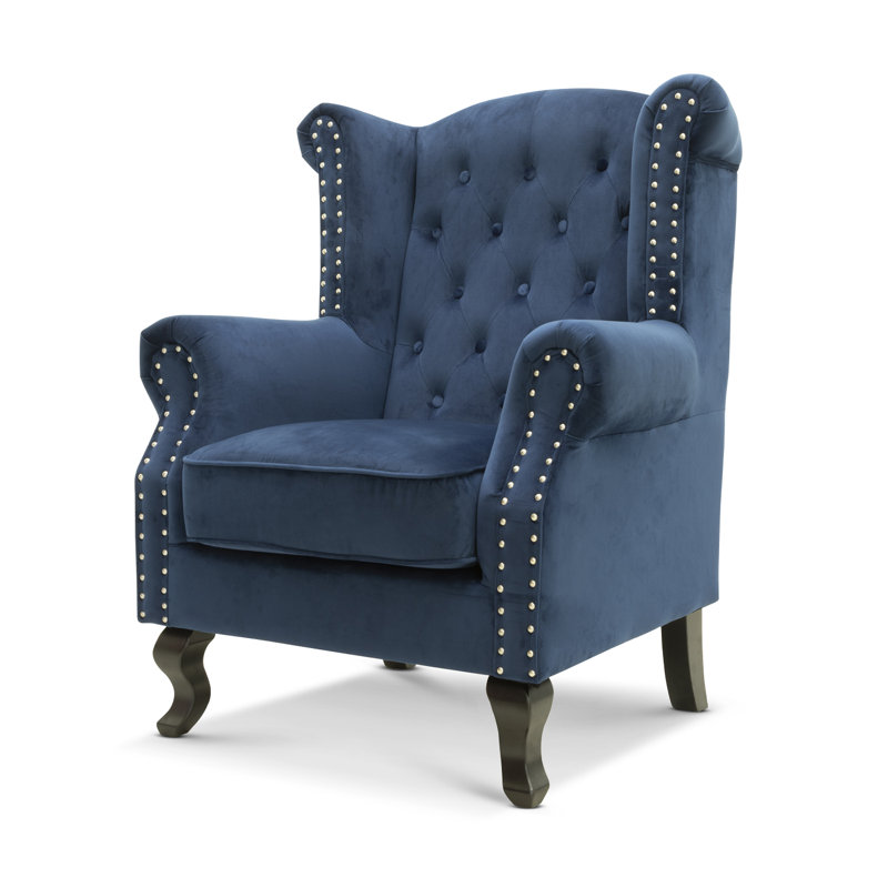 Henley Baden Wingback Chair, Navy, Velvet