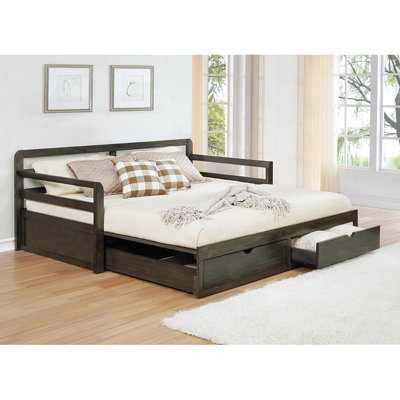 Lit de jour gris avec deux tiroirs et un lit gigogne pratique - Lit simple XL 2 places intégré