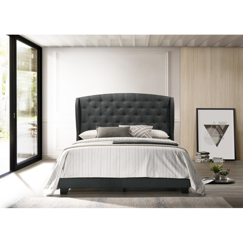 Lit tapissier capitonné standard Rhode, Gris anthracite, Grand