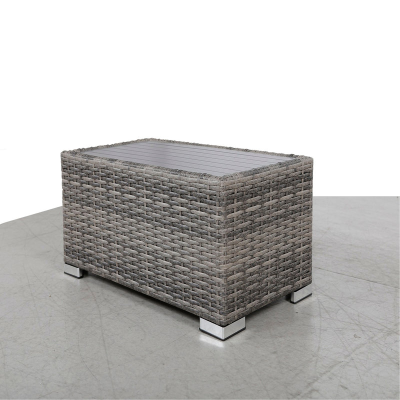 Mixed Grey Slatted Side Table With Aluminum Top – Fully Assembled