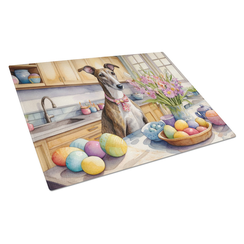 Decorating Easter Greyhound Glass Cutting Board
