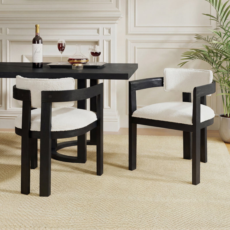 Dining Chair With Armrest-Black/Beige, Beige Teddy/Black Frame, 1