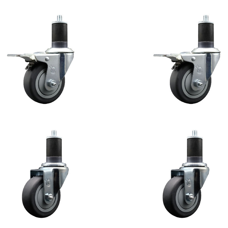 3.5 Inch SS Thermoplastic Rubber Swivel 1-5/8 Inch Expanding Stem Caster Set 2 Total Lock Brakes