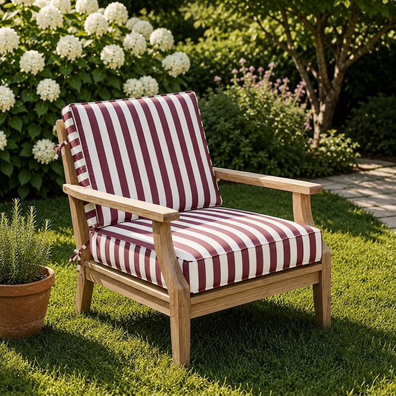 3" Deep Seat Cushion Stripe Border Frame - Water-Resistant, 24" W x 24" D, Burgundy