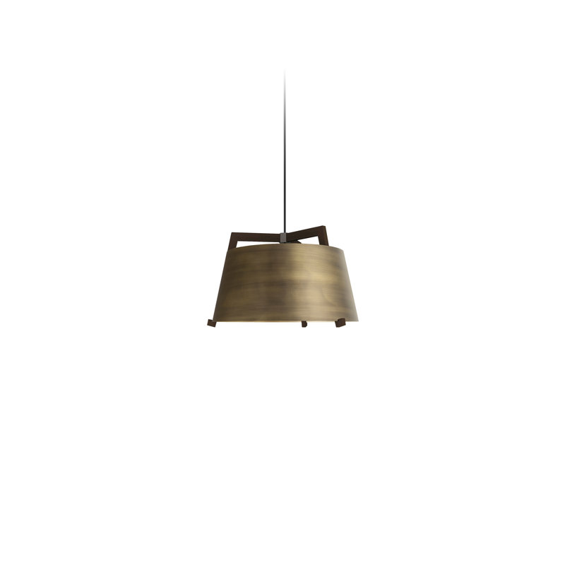 Ignis Pendant, 11.5" H x 17" W, Dark Stained Walnut/Distressed Brass, 2700K LED w/ Diffuser - Rigid