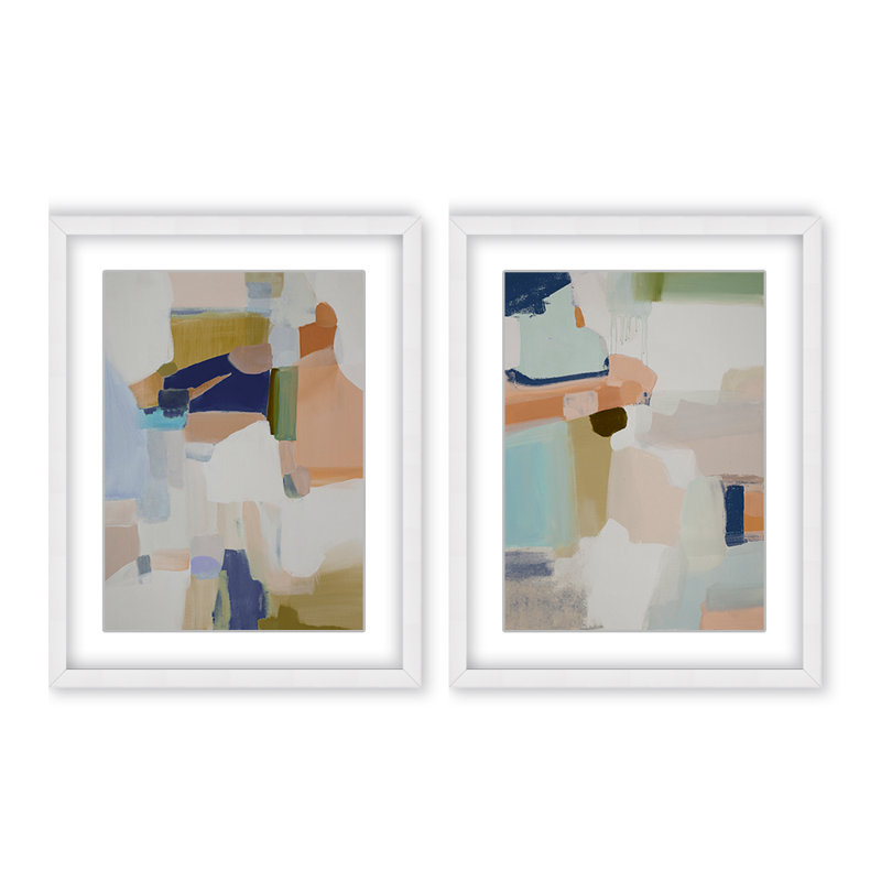 Opulent Serenity: Pastel Abstract Diptych, 30" H x 48" W