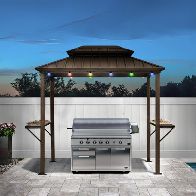 8 pi L 6 pi. D Pavillon de jardin lumineux en aluminium avec double toit en acier galvanisé pour barbecue