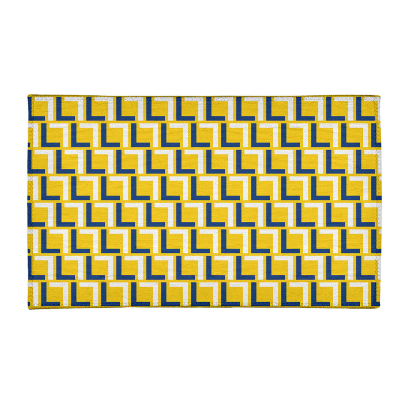 Tapis géométrique jaune / blanc / bleu, Rectangle 4 pi x 6 pi