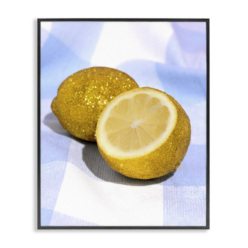 Giclée encadrée scintillante citron sur bleu, design par Lish Creative, 30 x 24, Giclée noire de minuit encadrée