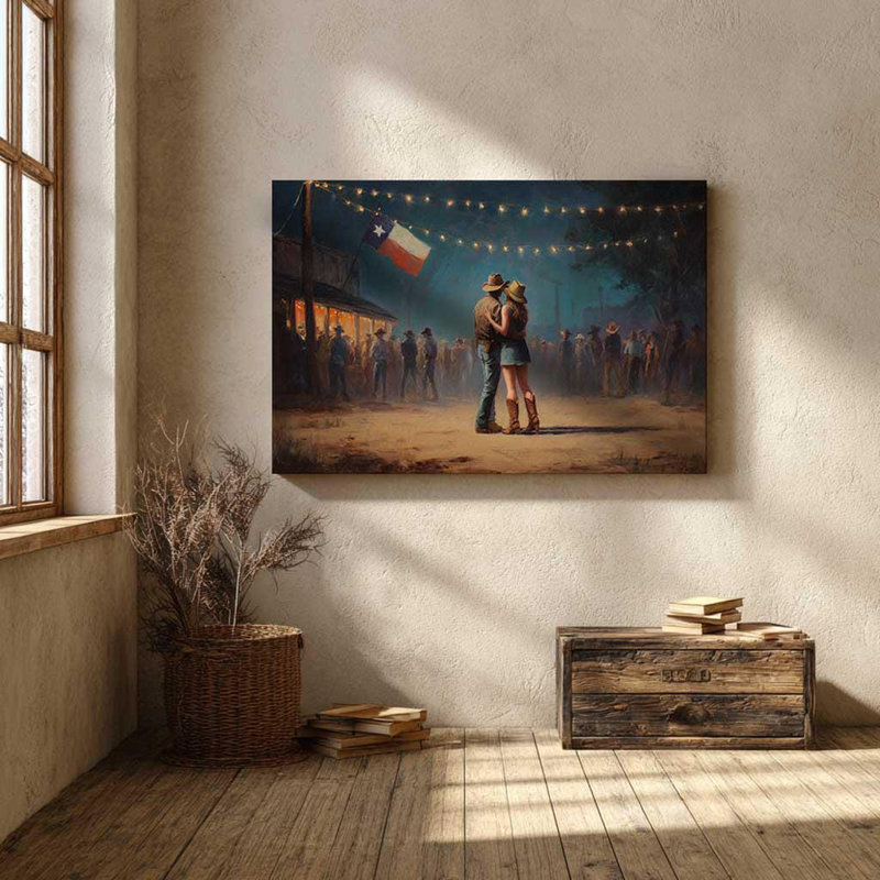 «Texas Night Dance», art sur toile «Couple de cowboy romantique», impression «Rustic Country Love», H 24 po x l 36 po