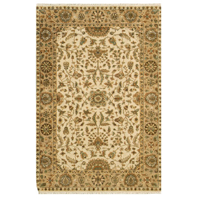Tapis crème et brun noué à la main de haute qualité