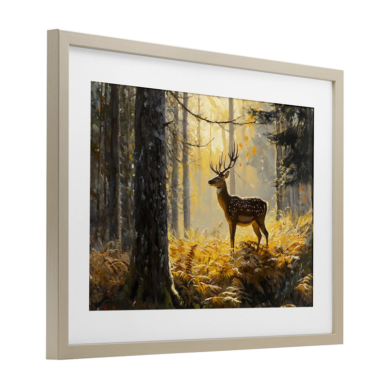 Spotted Stag in Autumn Wilderness Framed Print Under Glass, design by Franklyn Gregory, Harvest Pine Frame, 14" H x 20" W
