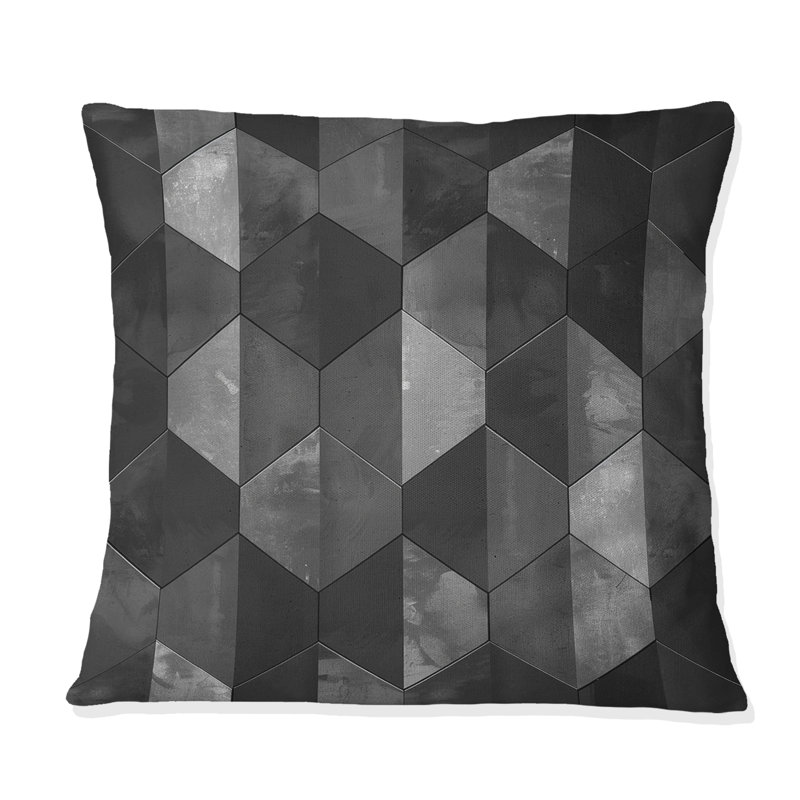 Gris moderne motif losange II - coussin décoratif moderne, H 16 po x l 16 po