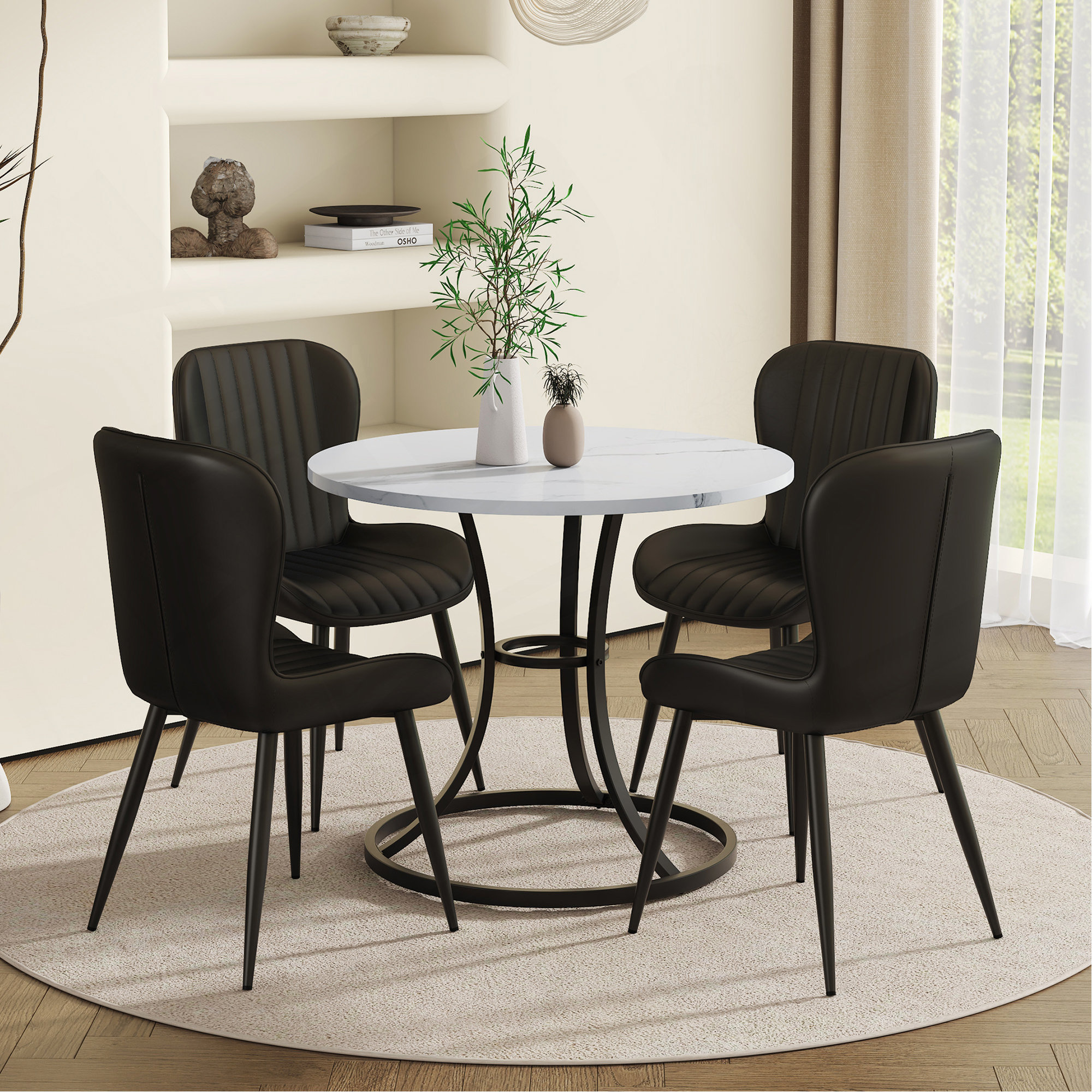 Ivy Bronx Table And Chair Set.A Modern Minimalist Circular Dining Table ...